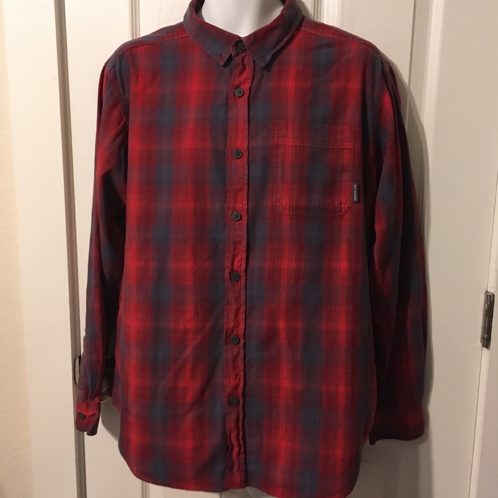 Columbia regular fit red & gray plaid button down LS shirt mens sz L